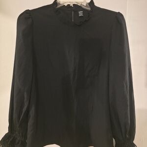 SHEIN Black Ruffle Trim Blouse